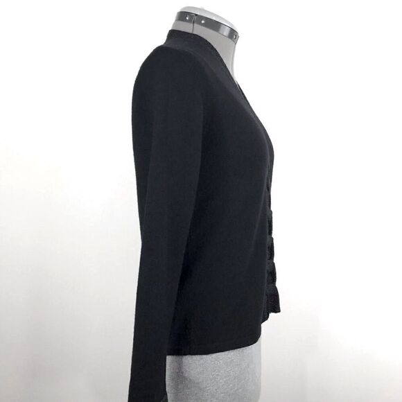 Kate Hill Black Merino Wool V neck Sweater with Metallic Chain Braid Trim - Picture 4 of 10